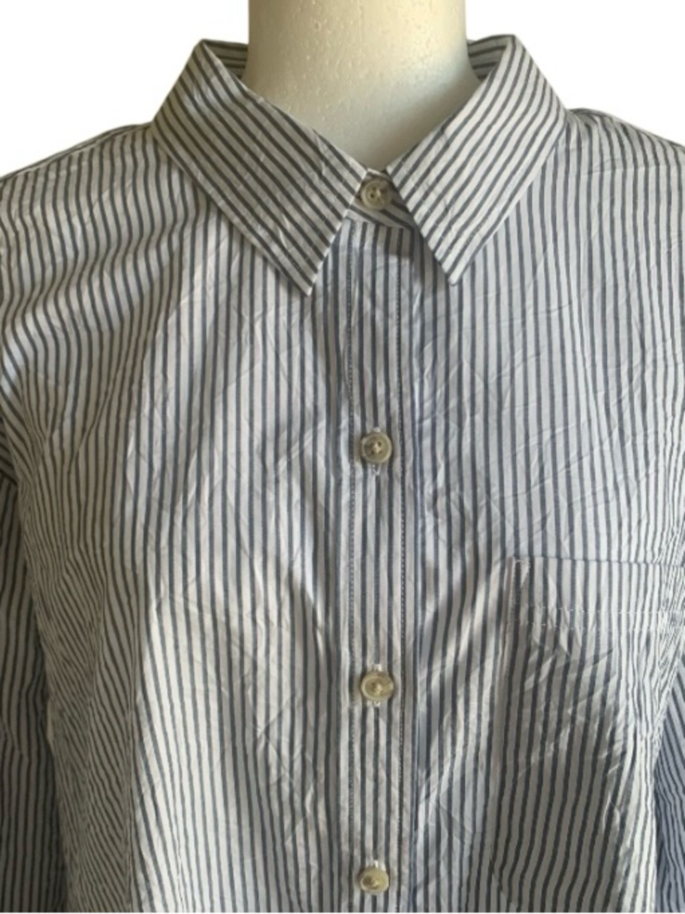 🆕 Eddie Bauer Shirt Crinkle Cotton Button up White Pale Blue Pinstripe 2XL - Picture 4 of 13